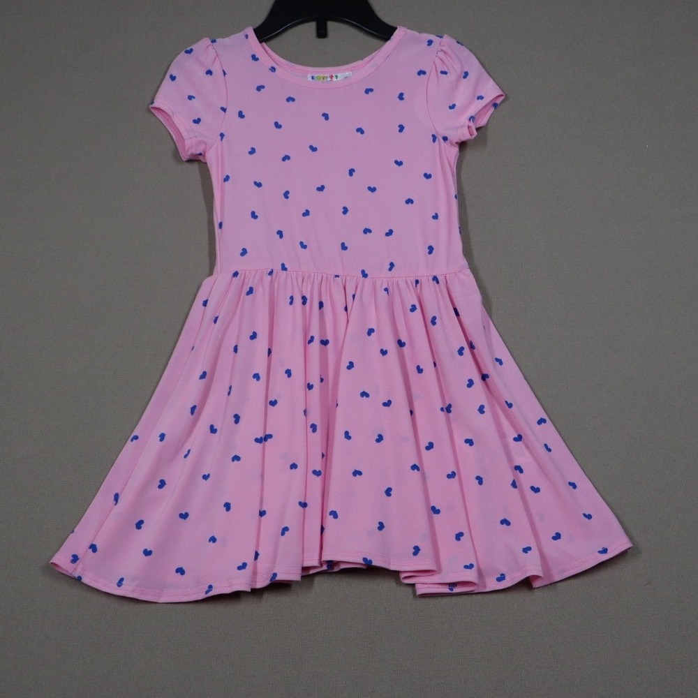 Dot Dot Smile Little Girls Cap Sleeved Twirl Dress - Pink/Blue Hearts -‎ Size 2T